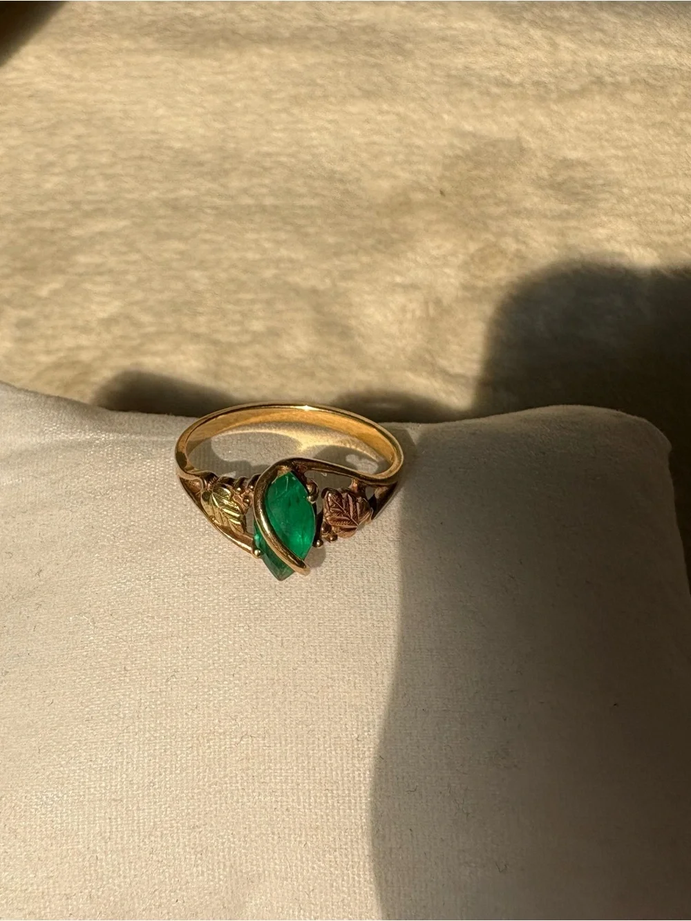 Black Hills Gold 10/12k Lab Created Emerald Marquise Wrap Ring Coleman Co